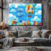 Painting by Numbers Art Illustration Creative Fish and Hot Air Balloon Over The City